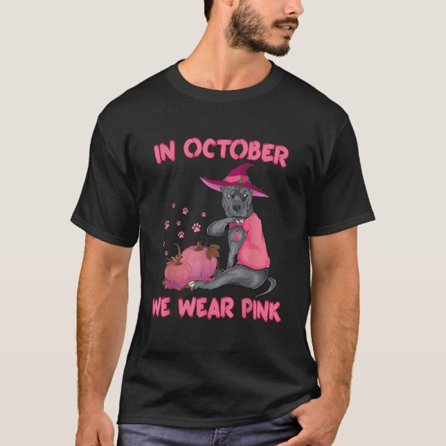Camiseta En Octubre Usamos Cáncer De Mama De Perro Rosado (Anverso)