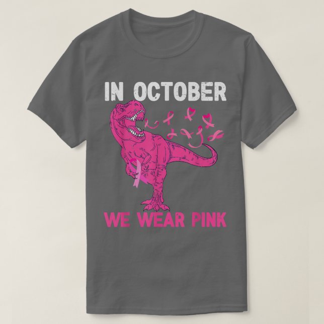 Camiseta En Octubre Usamos Cáncer De Mama Rosa Tre Dino Niñ (Diseño del anverso)