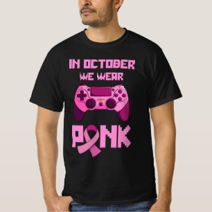 Camiseta En Octubre Usamos Cáncer De Pechuga Gamepad Rosa