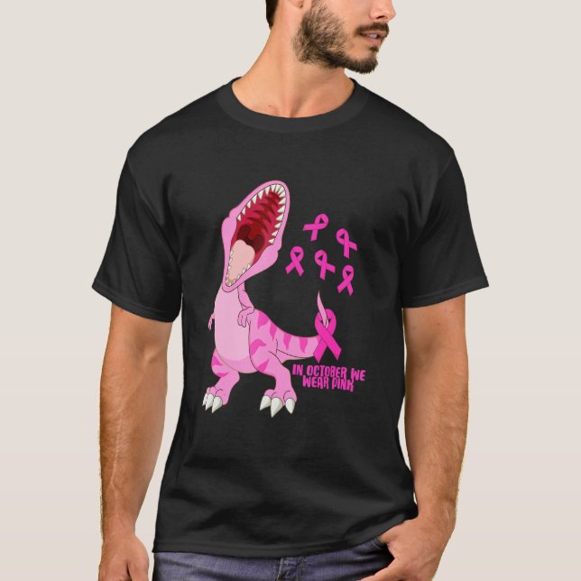 Camiseta En Octubre Usamos Dinosaurio Rosa Trex Dino Niño N (Anverso)