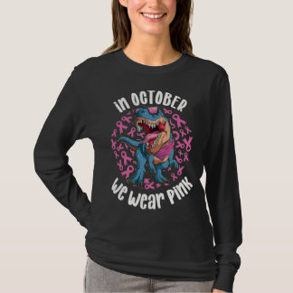 Camiseta En Octubre Usamos Dinosaurio T-rex De Cinta Rosa