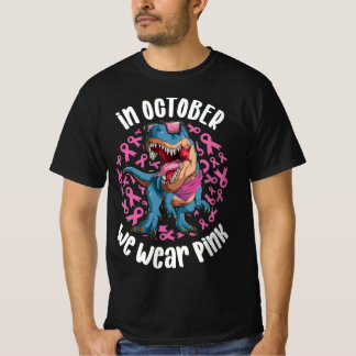 Camiseta En Octubre Usamos Dinosaurio T-rex De Cinta Rosa