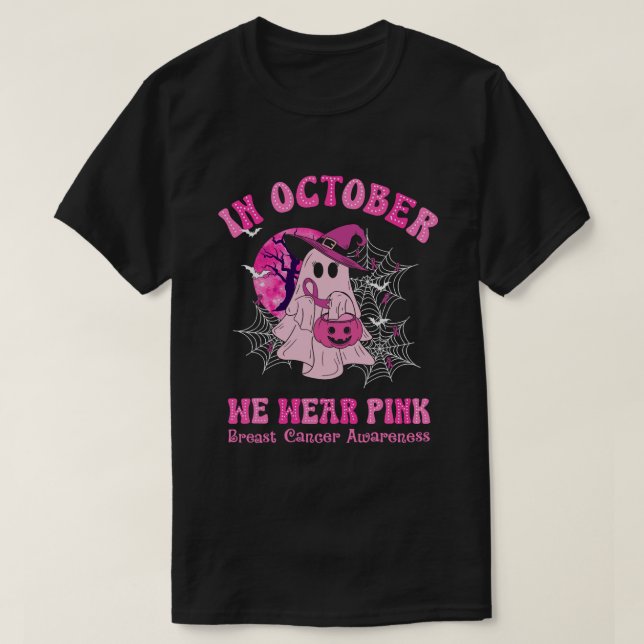 Camiseta En Octubre Usamos Fantasma De Mujeres Con Cáncer D (Diseño del anverso)