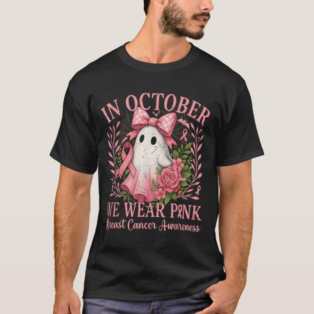 Camiseta En Octubre Usamos Fantasma Rosa Con Flores De Pech (Anverso)
