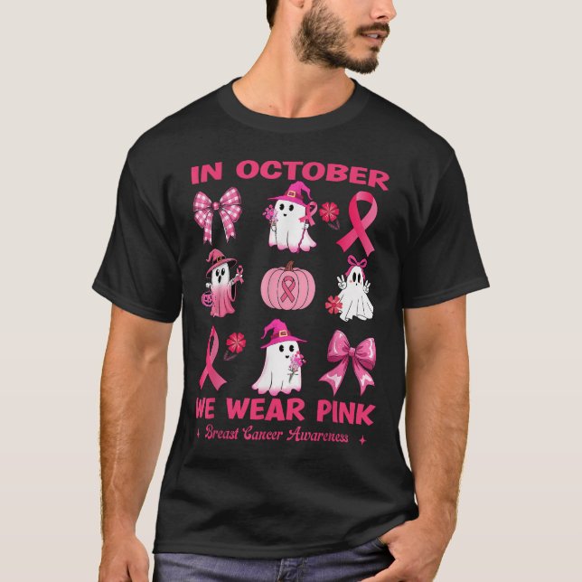 Camiseta En Octubre Usamos Fantasmas De Cáncer De Mama Rosa (Anverso)