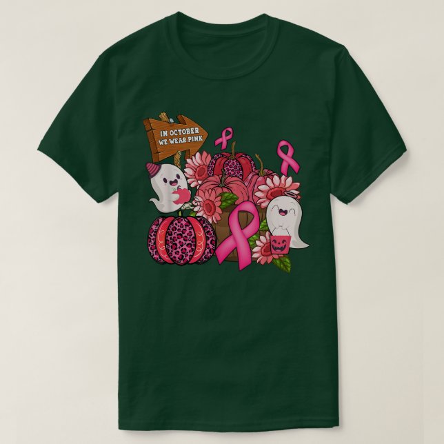 Camiseta En Octubre Usamos Fantasmas Rosadas Leopard Pumpki (Diseño del anverso)