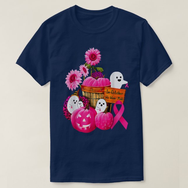 Camiseta En Octubre Usamos Fantasmas Y Calabazas Rosa Para  (Diseño del anverso)
