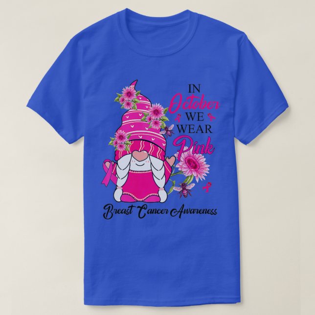 Camiseta En Octubre Usamos Gnome Rosado Para El Cáncer De M (Diseño del anverso)