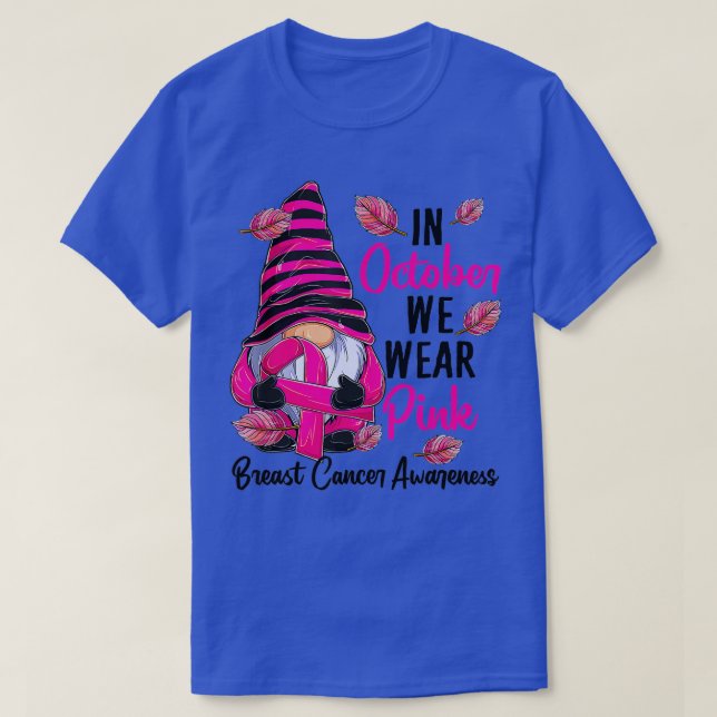 Camiseta En Octubre Usamos Gnome Rosado Para El Cáncer De M (Diseño del anverso)