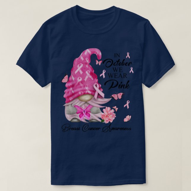 Camiseta En Octubre Usamos Gnome Rosado Para El Cáncer De M (Diseño del anverso)