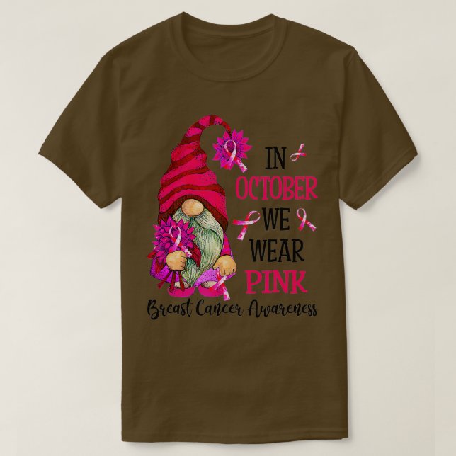 Camiseta En Octubre Usamos Gnome Rosado Para El Cáncer De M (Diseño del anverso)