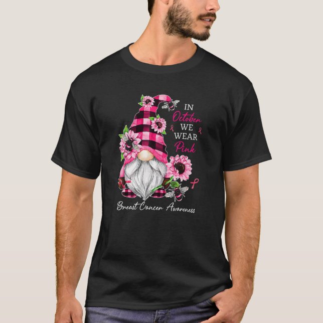 Camiseta En Octubre Usamos Gnome Rosado Para El Cáncer De M (Anverso)