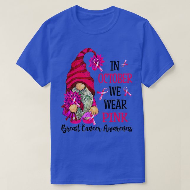 Camiseta En Octubre Usamos Gnome Rosado Para El Cáncer De M (Diseño del anverso)