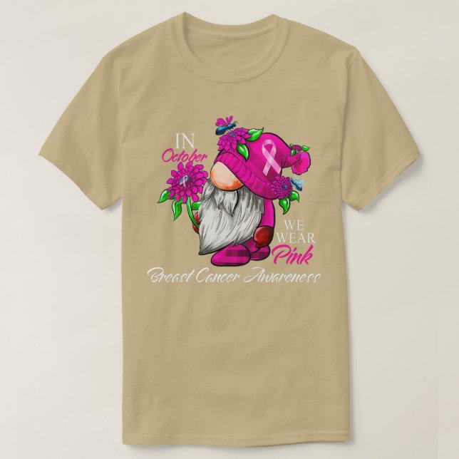 Camiseta En Octubre Usamos Gnome Rosado Para El Cáncer De M (Diseño del anverso)