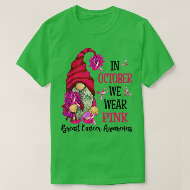 Camiseta En Octubre Usamos Gnome Rosado Para El Cáncer De M (Diseño del anverso)