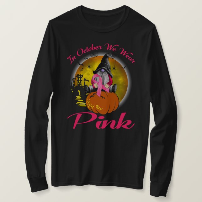 Camiseta En Octubre Usamos Gnomes Graciosos Rosa Halloween  (Anverso del diseño)