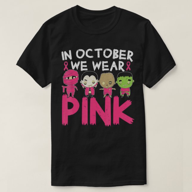 Camiseta En Octubre Usamos Halloween Con Cáncer De Mama Ros (Diseño del anverso)
