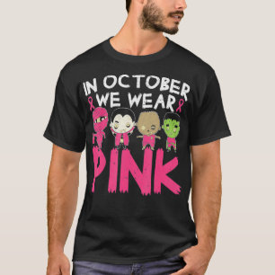 Camiseta En Octubre Usamos Halloween Con Cáncer De Mama Ros