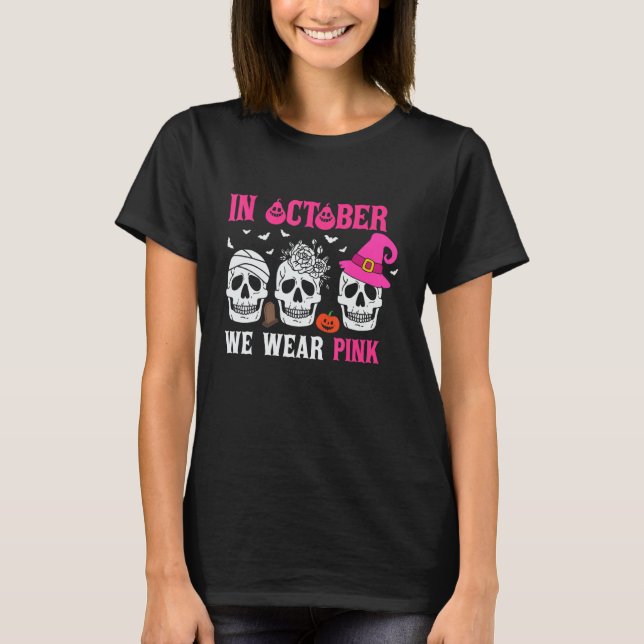 Camiseta En Octubre, Usamos Halloween Rosa: Skelton Fl (Anverso)