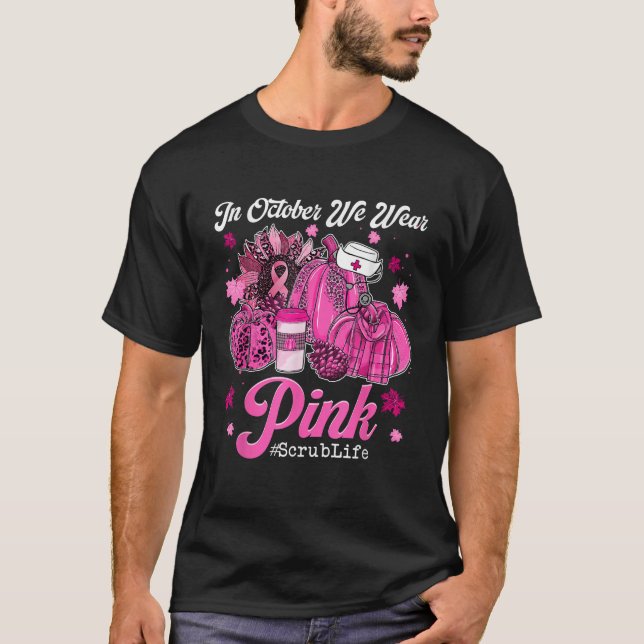 Camiseta En Octubre, Usamos Ropa De Calabaza Rosa (Anverso)