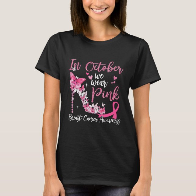 Camiseta En octubre usamos tacones de mariposas rosas (Anverso)