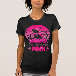 Camiseta En Octubre, Usamos Un Gato Rosa Corto De Halloween