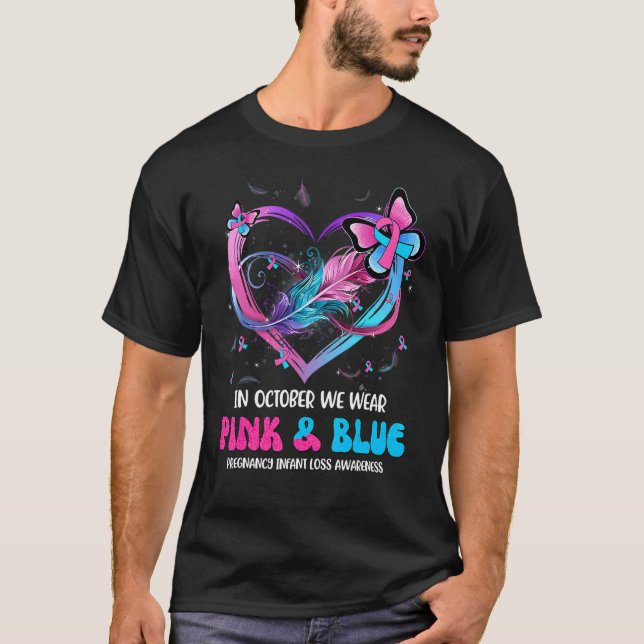 Camiseta En Octubre Usamos Un Infante De Embarazo Rosa Y Az (Anverso)