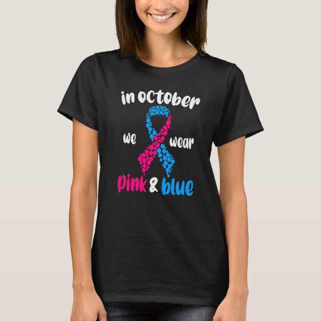 Camiseta En Octubre Usamos Un Infante De Embarazo Rosa Y Az (Anverso)
