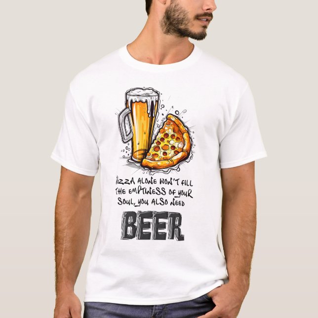 Camiseta En Pizza y Cerveza, creamos meme gracioso (Anverso)