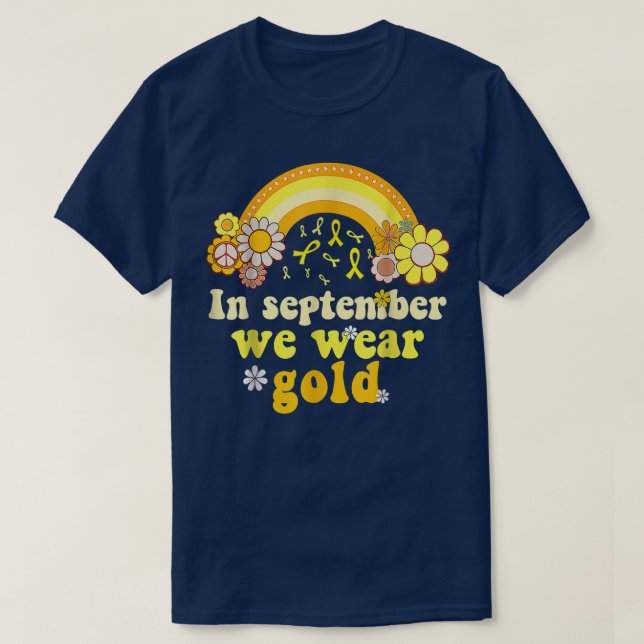 Camiseta En Septiembre Usamos Cáncer Infantil Retro De Oro  (Diseño del anverso)