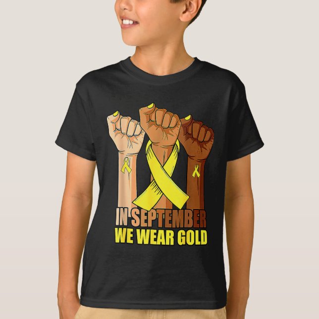 Camiseta En Septiembre Usamos Ri De Cáncer Infantil De Oro (Anverso)
