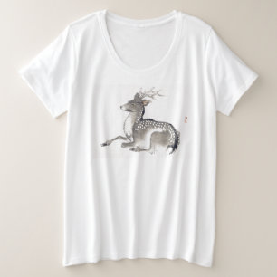 CAMISETA EN T DE DEER INICIAL JAPONÉS MÁS TAMAÑO D