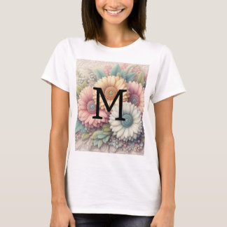 Camiseta Encaje de monograma floral gerbera margaritas rosa