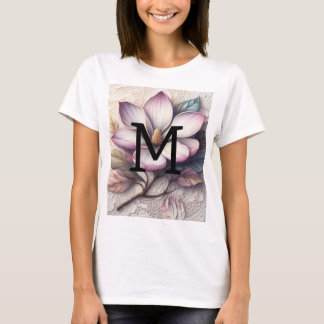 Camiseta Encaje de monograma floral rosa magnolia flor púrp