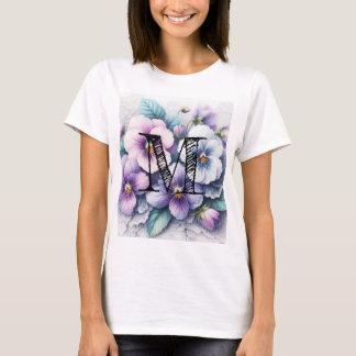 Camiseta Encaje de monograma floral rosado flores de pensam