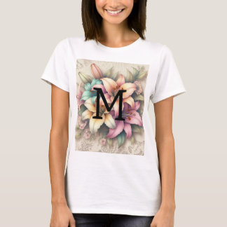 Camiseta Encaje de monograma floral rosado naranja verde li