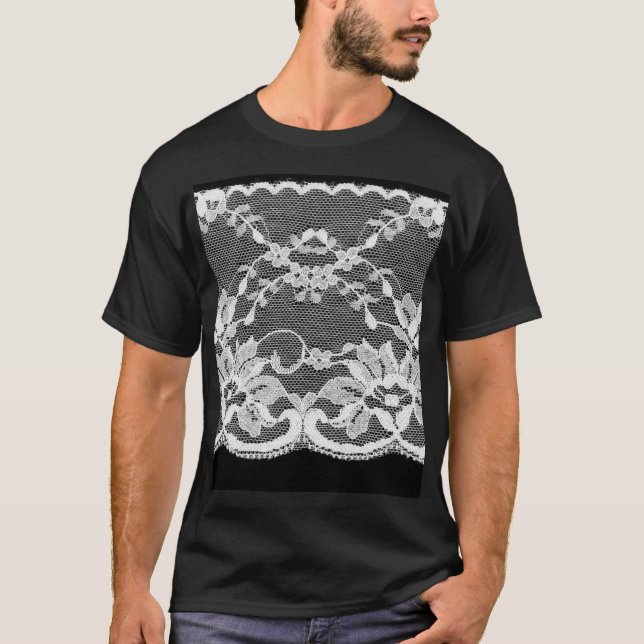 Camiseta Encaje floral blanco: fondo negro. (Anverso)