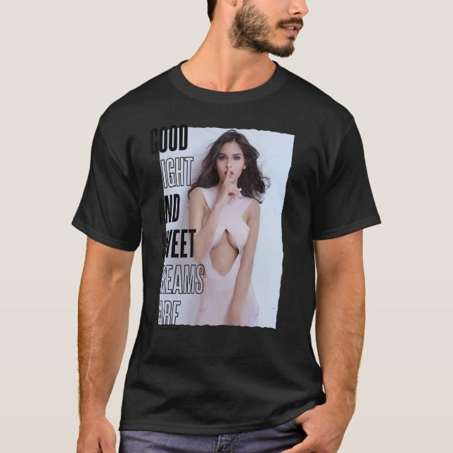 Camiseta Encantador Chica De Brunette Sexy En Ropas Nocturn (Anverso)