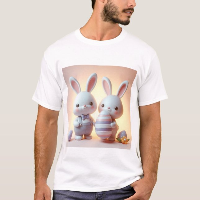 Camiseta Encantador conejo de Pascua 3D con huevo festivo (Anverso)