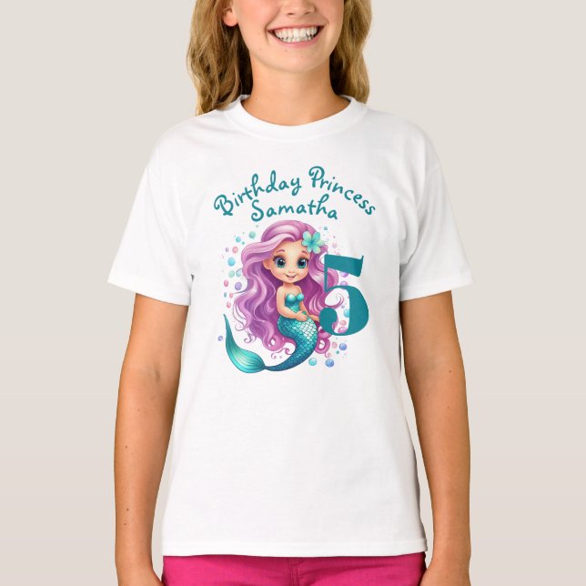 Camiseta Encantador cumpleaños de la sirena Verde azulada (Anverso)