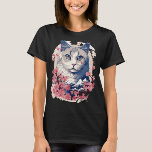 Camiseta Encantador gato de Tokio en flor de cerezo japonés