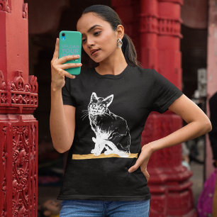 Camiseta Encantador Gato Táctico Blanco Y Negro