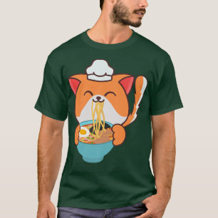 Camiseta Encantador Gourmet Gato Tee Comiendo Ramen Con Ch