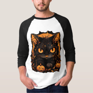 Camiseta Encantador Halloween: Gato Negro Entre Calabazas
