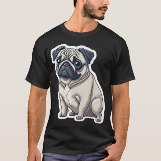 Camiseta Encantador Pug de Dibujos Animados Dibujado a Mano