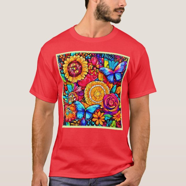 Camiseta Encantador tapiz floral de mariposa (Anverso)