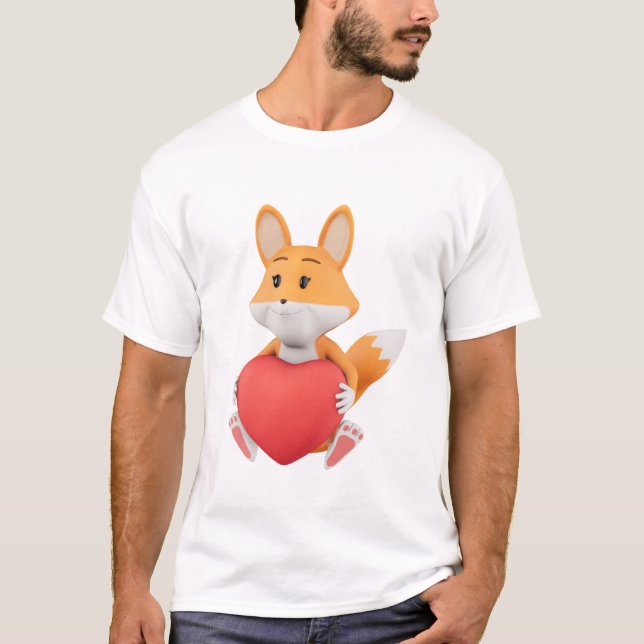 Camiseta Encantador zorro 3D con corazón rojo. (Anverso)