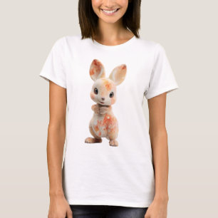 Camiseta Encantadora Figurita de Conejo Manchado con Acuare