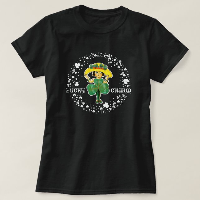 Camiseta Encanto de suerte. Pequeño Chica irlandés, Día de  (Diseño del anverso)