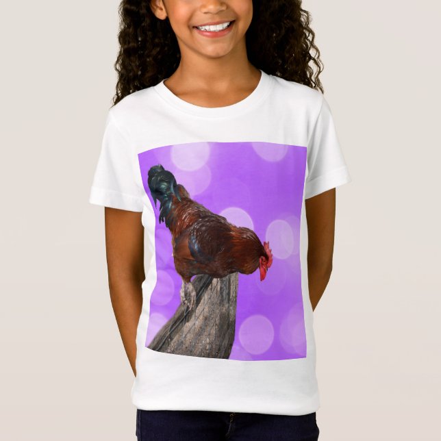 Camiseta Encaramado en Su Majestad: Rooster On Dreamy Purpl (Anverso)
